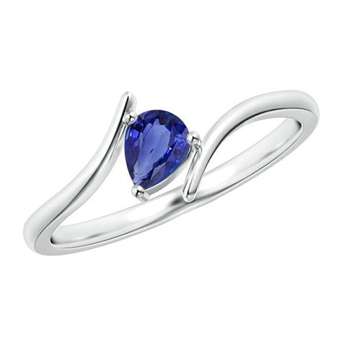 2 Carat Pear Solitaire White Gold Ring Ceylon Sapphire Tension Style