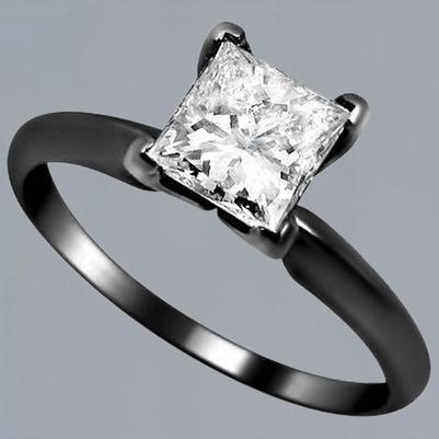 2 Carat Princess Diamond Solitaire Engagement Ring Black Gold 14K