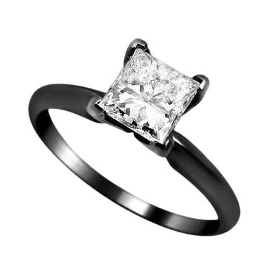2 Carat Princess Diamond Solitaire Engagement Ring Black Gold 14K