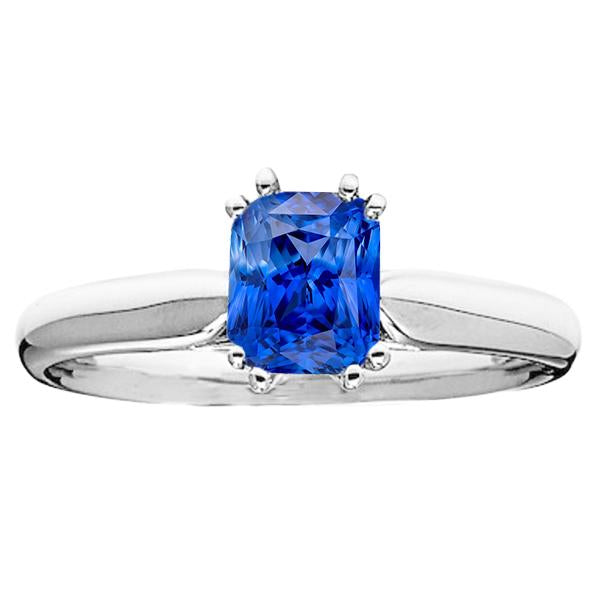 2 Carats Blue Sapphire Solitaire Ring Double Prong Set White Gold