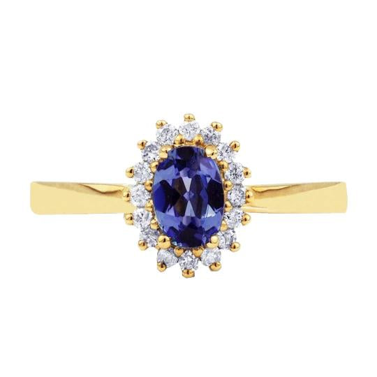 2 Carats Blue Tanzanite And Diamond Wedding Ring Yellow Gold 14K
