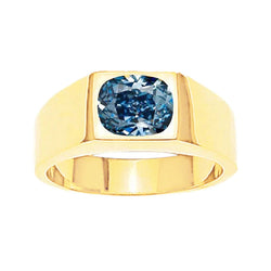 2 Carats Gypsy Blue Cushion Diamond Men's Solitaire Ring Yellow Gold