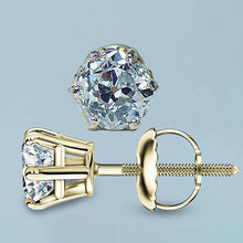 2 Carats Old Miner Round Diamond Stud Women Earring Yellow Gold