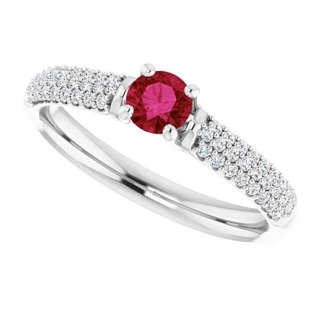 2 Carats Pave Diamond Ruby Ring White Gold 14K