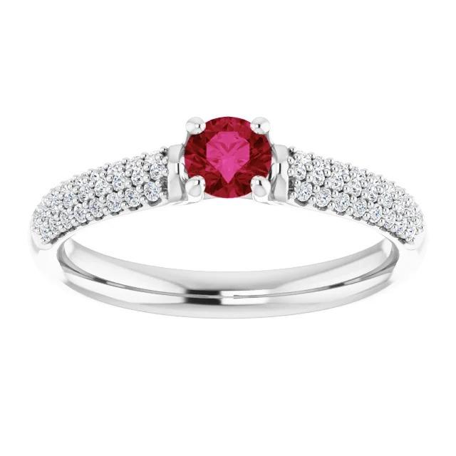 2 Carats Pave Diamond Ruby Ring White Gold 14K