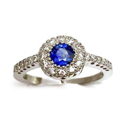 2 Carats Round Blue Ceylon Sapphire Diamond Ring White Gold 14K