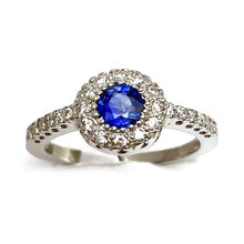 2 Carats Round Blue Ceylon Sapphire Diamond Ring White Gold 14K