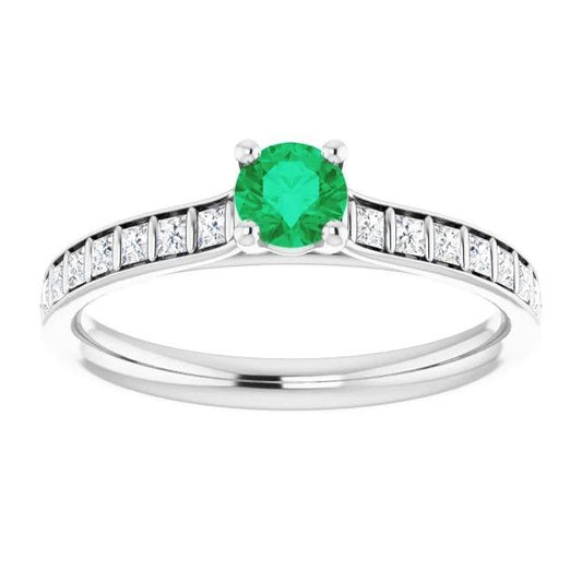 2 Carats Round Green Emerald Diamond Ring White Gold 14K