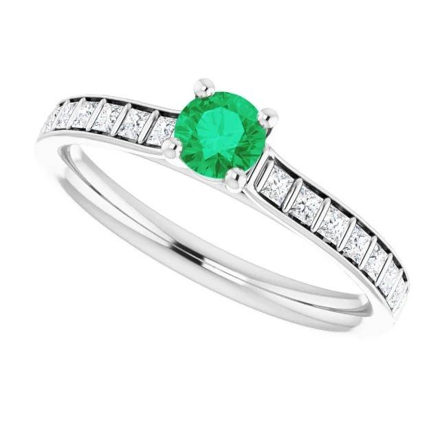 2 Carats Round Green Emerald Diamond Ring White Gold 14K