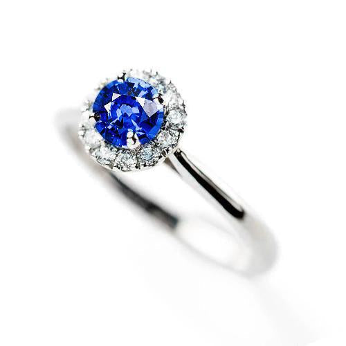 2 Carats Round Sapphire And Diamond Engagement Ring White Gold 14K