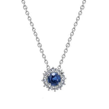 2 Carats Round Sapphire And Diamond Women Necklace Pendant Gold White