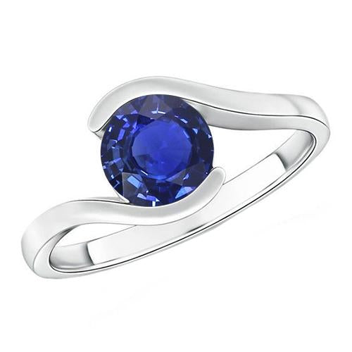 2 Carats Solitaire Ring Ceylon Sapphire Tension Style Gold Jewelry