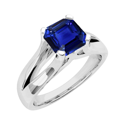 2 Carats Solitaire Ring Split Shank Asscher Cut Srilanka Sapphire