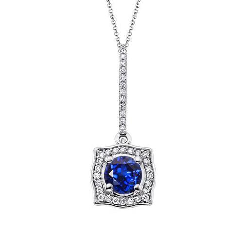 2 Ct Ceylon Sapphire Diamond Necklace Pendant White Gold 14K