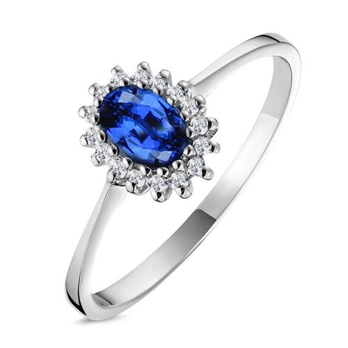 2 Ct Ceylon Sapphire With Diamond Anniversary Ring White Gold 14K