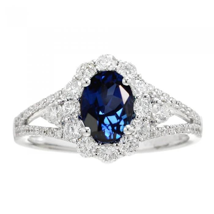 2 Ct Oval Ceylon Sapphire And Diamond Wedding Ring White Gold 14K