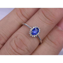 2 Ct Oval Cut Ceylon Sapphire And Diamond Ring White Gold 14K
