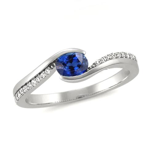 2 Ct Oval Cut Sri Lanka Sapphire And Diamond Ring White Gold 14K