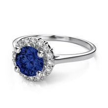 2 Ct Round Ceylon Sapphire Halo Diamond Ring