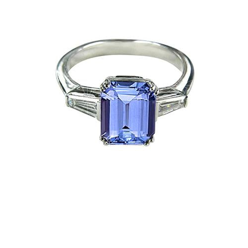 2 Ct Three Stone Tanzanite And Baguette Diamond Wedding Ring