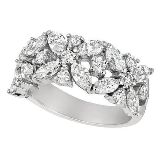 2 Carat Marquise And Round Diamond Engagement Band White Gold 14K New