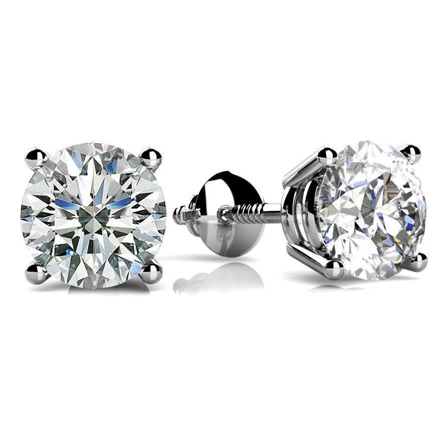 2 Carats Diamond Stud Earring Solid White Gold 14K