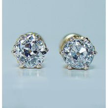 2 Carats Old Miner Round Diamond Stud Women Earring Yellow Gold
