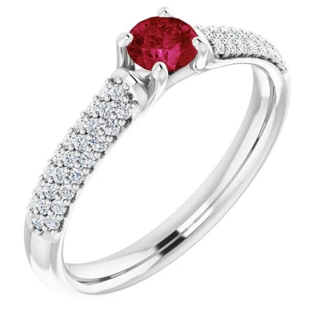 2 Carats Pave Diamond Ruby Ring White Gold 14K