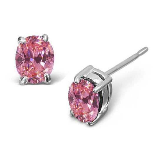 2 Ct Round Cut Pink Sapphire Stud Earring 14K White Gold