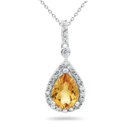 20 Carats Citrine With Diamonds Pendant With Chain White Gold 14K