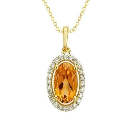 20.50 Ct Prong Set Citrine And Diamonds Pendant Yellow Gold 14K