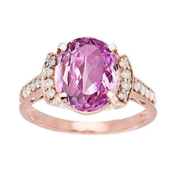 20.75 Ct Rose Gold 14K Pink Kunzite With Natural Earth Mined Diamond Fine Ring Jewellery