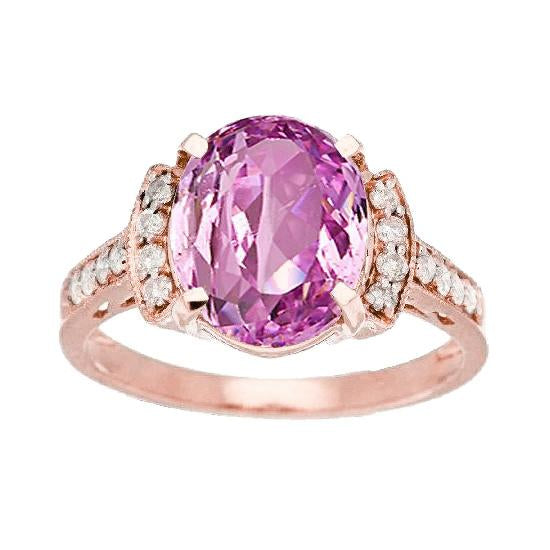 20.75 Ct Rose Gold 14K Pink Kunzite With Diamond Fine Ring Jewelry