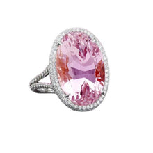 21 Carats Pink Kunzite And Diamond Wedding Ring White Gold 14K