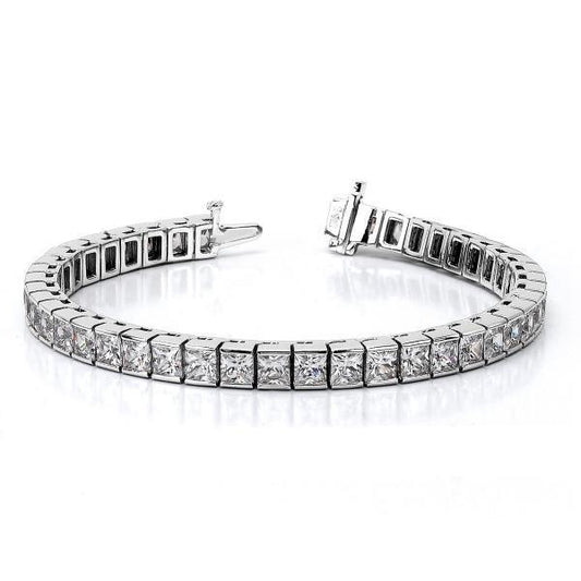 21 Carats Princess Cut Diamond Tennis Bracelet White Gold 14K