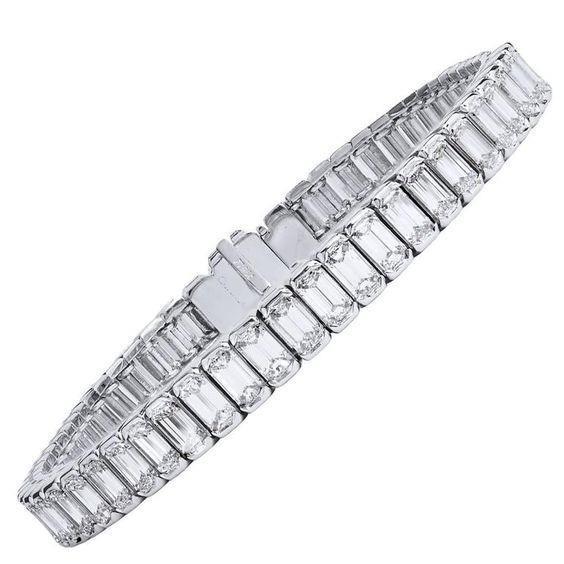 21 Ct Emerald Cut White Diamond Tennis Bracelet Gold Fine Jewelry