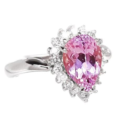 21.75 Carats Pear Kunzite With Round Diamonds Ring White Gold 14K