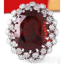 21.75 Ct Hessonite Garnet And Diamonds Wedding Ring 14K White Gold