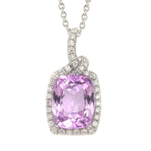 22 Ct Natural Kunzite And Diamond Necklace Pendant White Gold 14K