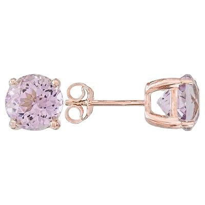 22 Ct Prong Set Round Cut Kunzite Lady Stud Earrings Rose Gold 14K