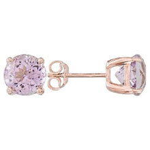 22 Ct Prong Set Round Cut Kunzite Lady Stud Earrings Rose Gold 14K