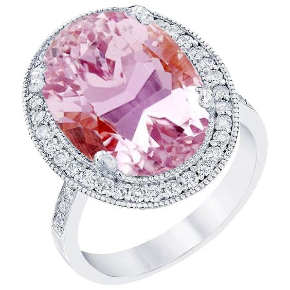 22.34 Ct Pink Kunzite And Diamonds Ring White Gold 14K