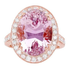 22.50 Carats Pink Kunzite With Diamond Ring New Rose Gold 14K
