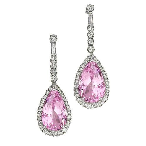 22.68 Ct Pear Shape Kunzite With Diamond Dangle Women Earring