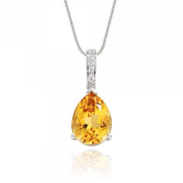 22.75 Carats Prong Set Citrine With Diamonds Pendant White Gold 14K