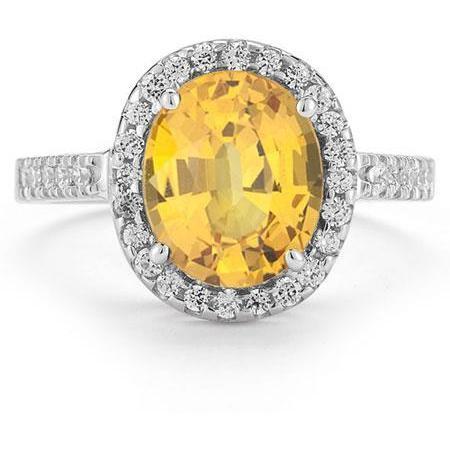 23 Ct Oval Cut Yellow Citrine And Diamond Wedding Ring White Gold