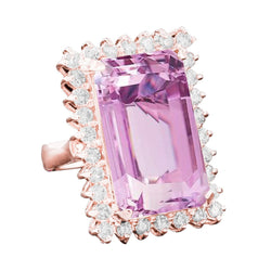 24 Carat Kunzite With Diamonds Ring Prong Set Rose Gold 14K