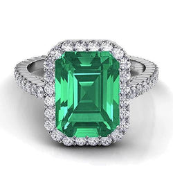 24 Ct Green Emerald And Natural Earth Mined Diamond Wedding Ring White Gold Jewellery