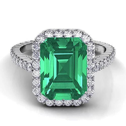 24 Ct Green Emerald And Diamond Wedding Ring White Gold Jewelry