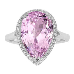 24.45 Carats Pear Pink Kunzite With Diamond Wedding Ring White Gold